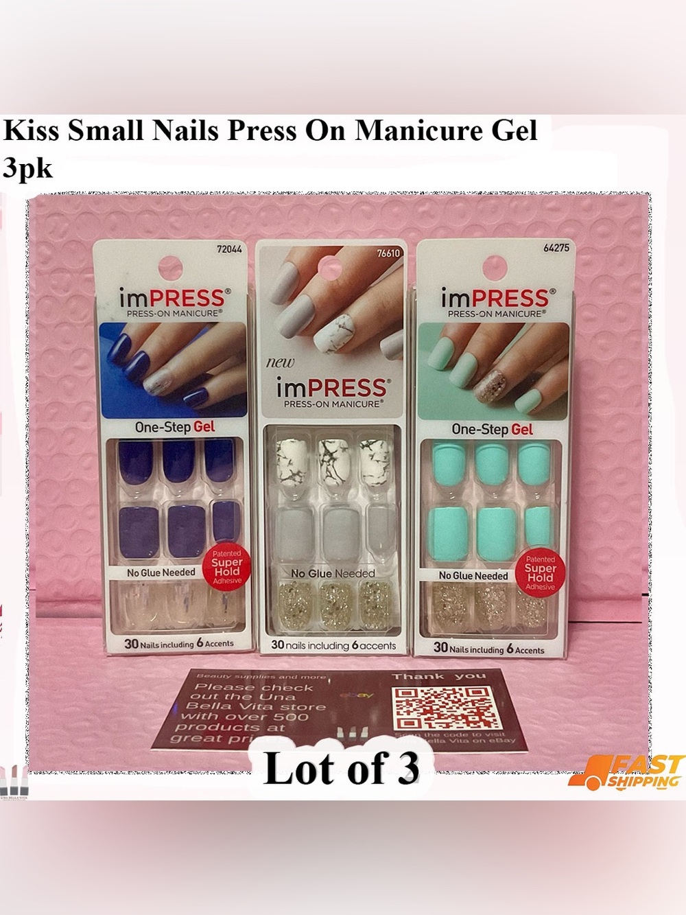imPRESS One-Step Gel Press-On Nails - Purple, White Marble, Mint 045